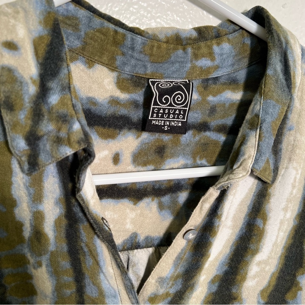 Casual Studio Button Down Tunic Top Green Tie Dye S - Picture 8 of 9